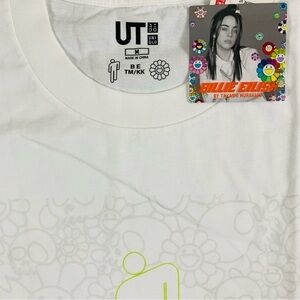Uniqlo White Short-Sleeve Tee with Neon Accent Billie Eilish Tag